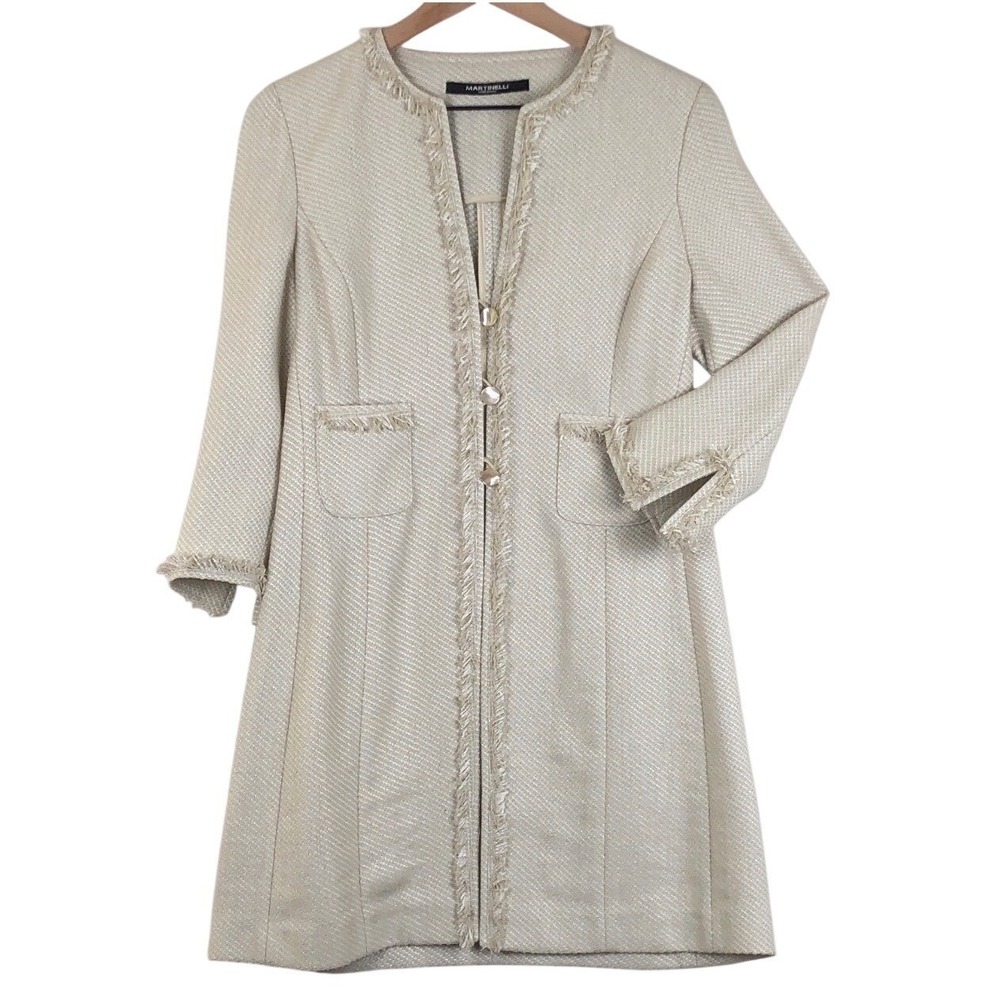 MARTINELLI Made in Italy Tweed Fringe Trim Cotton Jacket Women's‎ Sz 40 S Beige